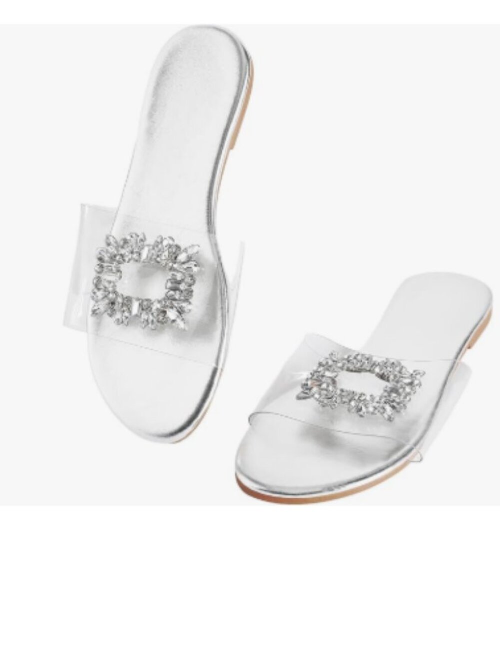 Women's Rhinestone Clear Flat Sandals Dressy Cute Sparkly Summer Vacation Slide